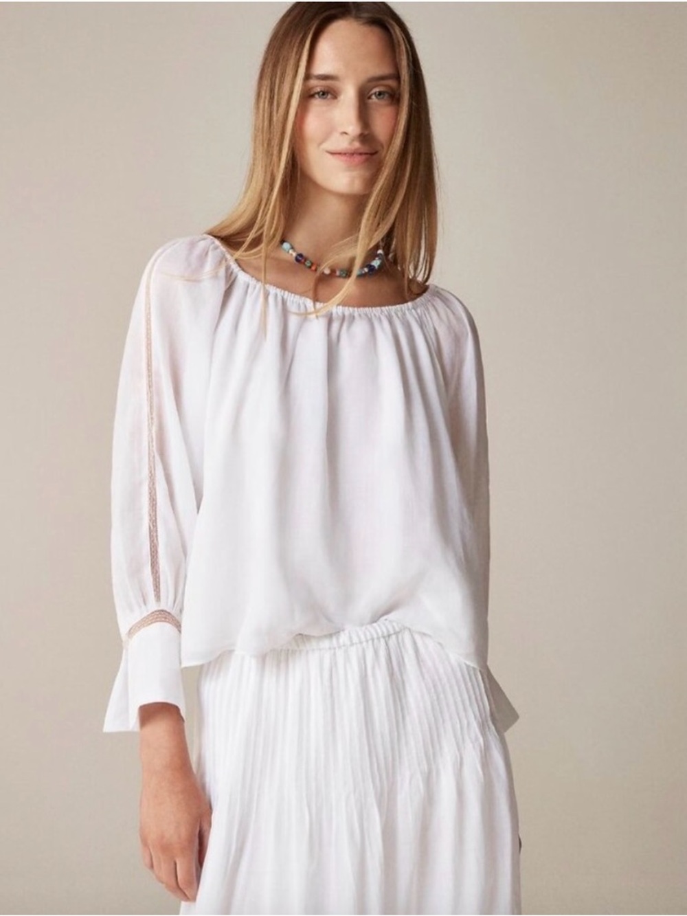 J Crew lace trim gathered top white XS NWT